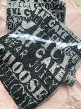 Y2K Juicy Couture Gray Wool Text Pattern Scarf